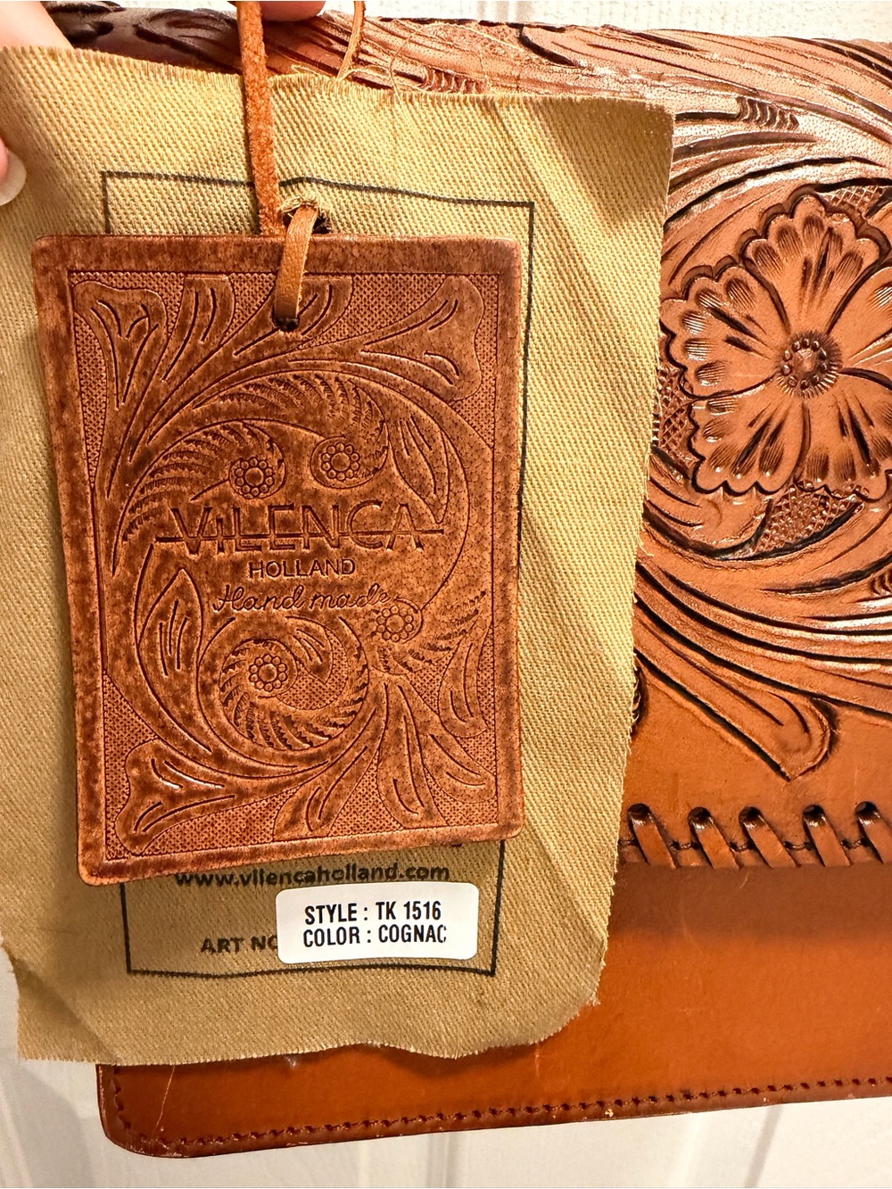Tooled Leather Floral Crossbody Bag - Brown - Picture 3 of 5